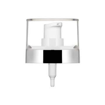 Pompe Crème Snow 20/400 imprimée à chaud argent brillant + capuchon Styrolux transparent