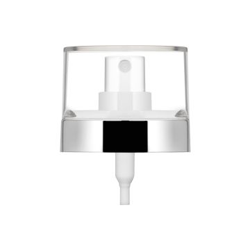 Pompe spray Snow 20/400 imprimée à chaud argent brillant + capuchon Styrolux transparent