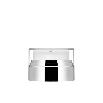 Pumpe für Airless Dose 30 und 50 ml mit glänzendem silbernem Ring und Frontausgabe