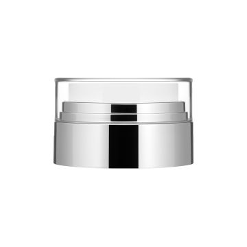 Pumpe für Airless Dose mit 30 und 50 ml mit glänzendem silbernem Ring und vertikaler Dosierung