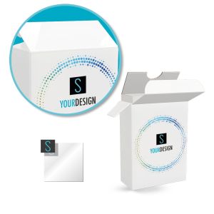 Astuccio plastificato opaco con stampa in quadricromia e stampa a caldo argento per Flacone Pure 30 ml comprensivo di interno in cartone microonda bianco 