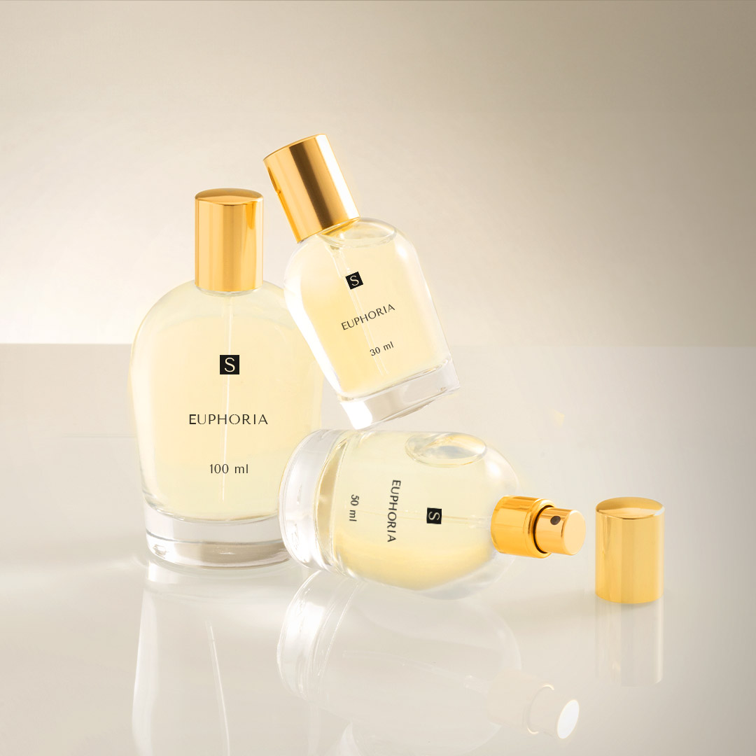 Euphoria Collection. Elegant glass bottles packaging for cosmetic products